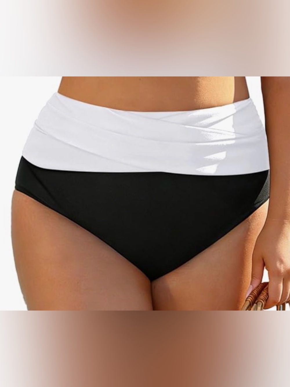 High-Waist Two-Tone Bikini Bottom - Black & White NWOT
